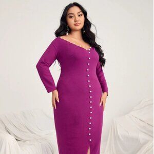 Plus Pearls Beaded Split Hem Dress